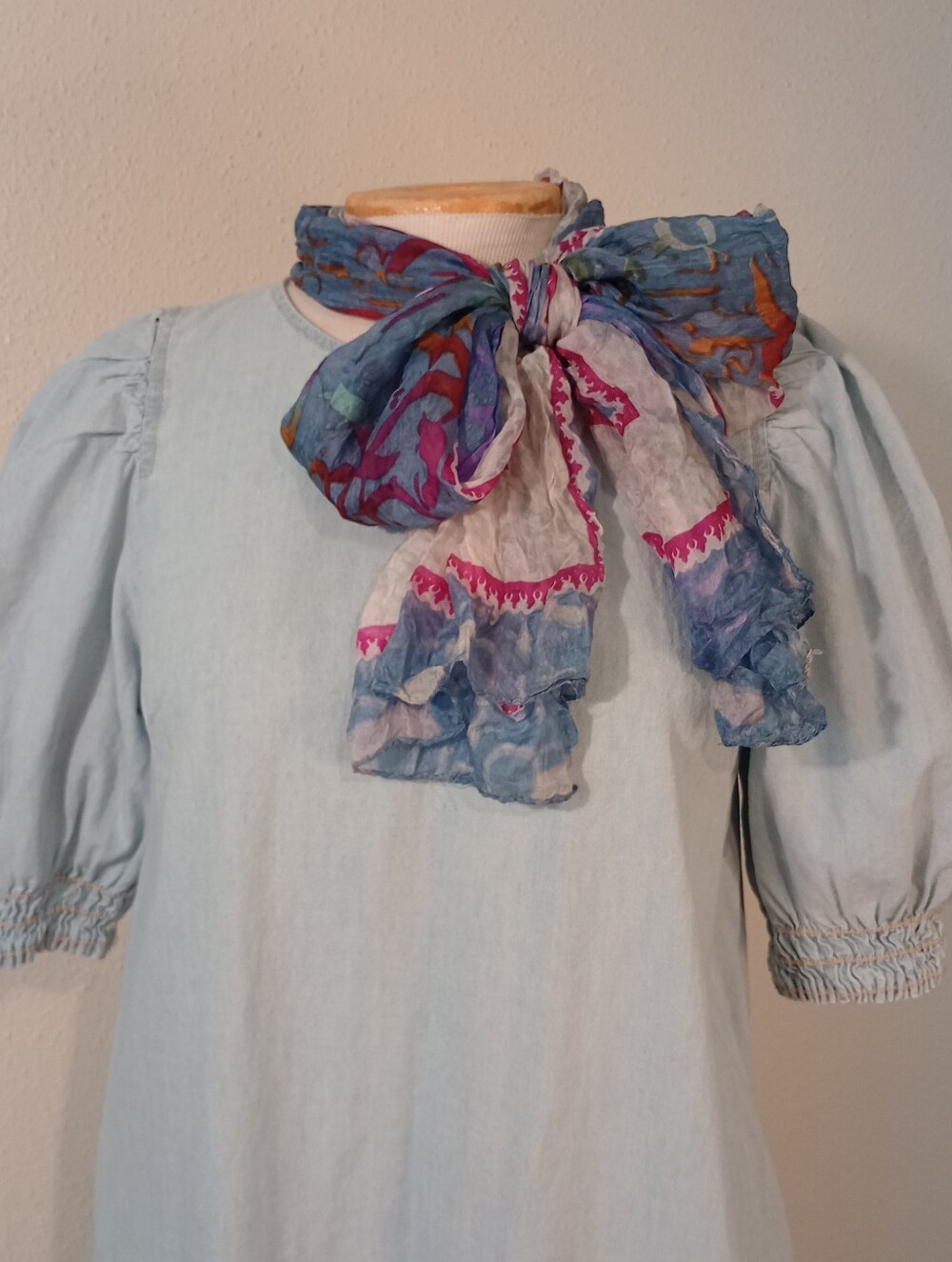 Vibrant Silk Scarf with Tropical Colors & Abstract Script